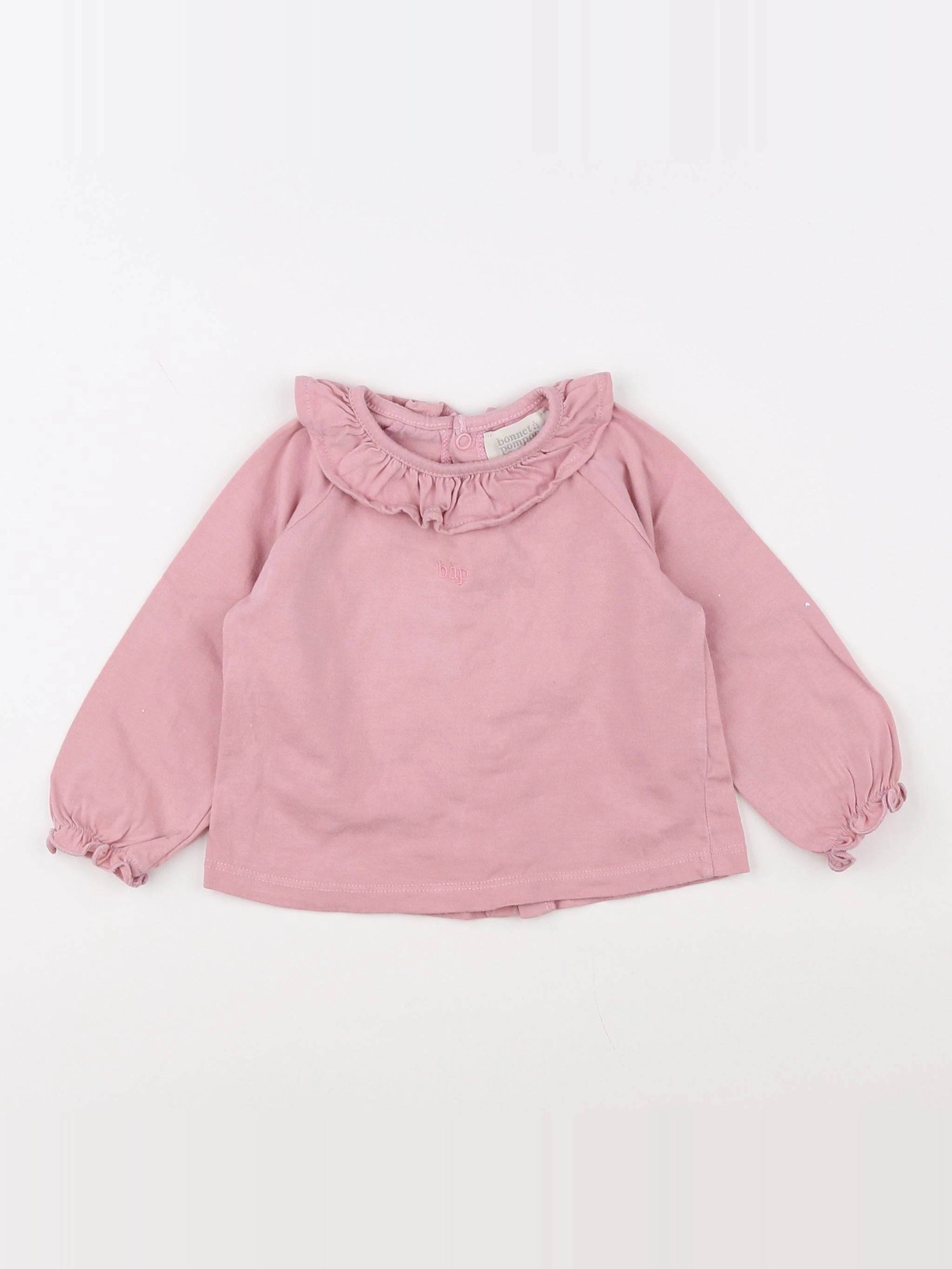 Bonnet à Pompon - tee-shirt rose - 12 mois